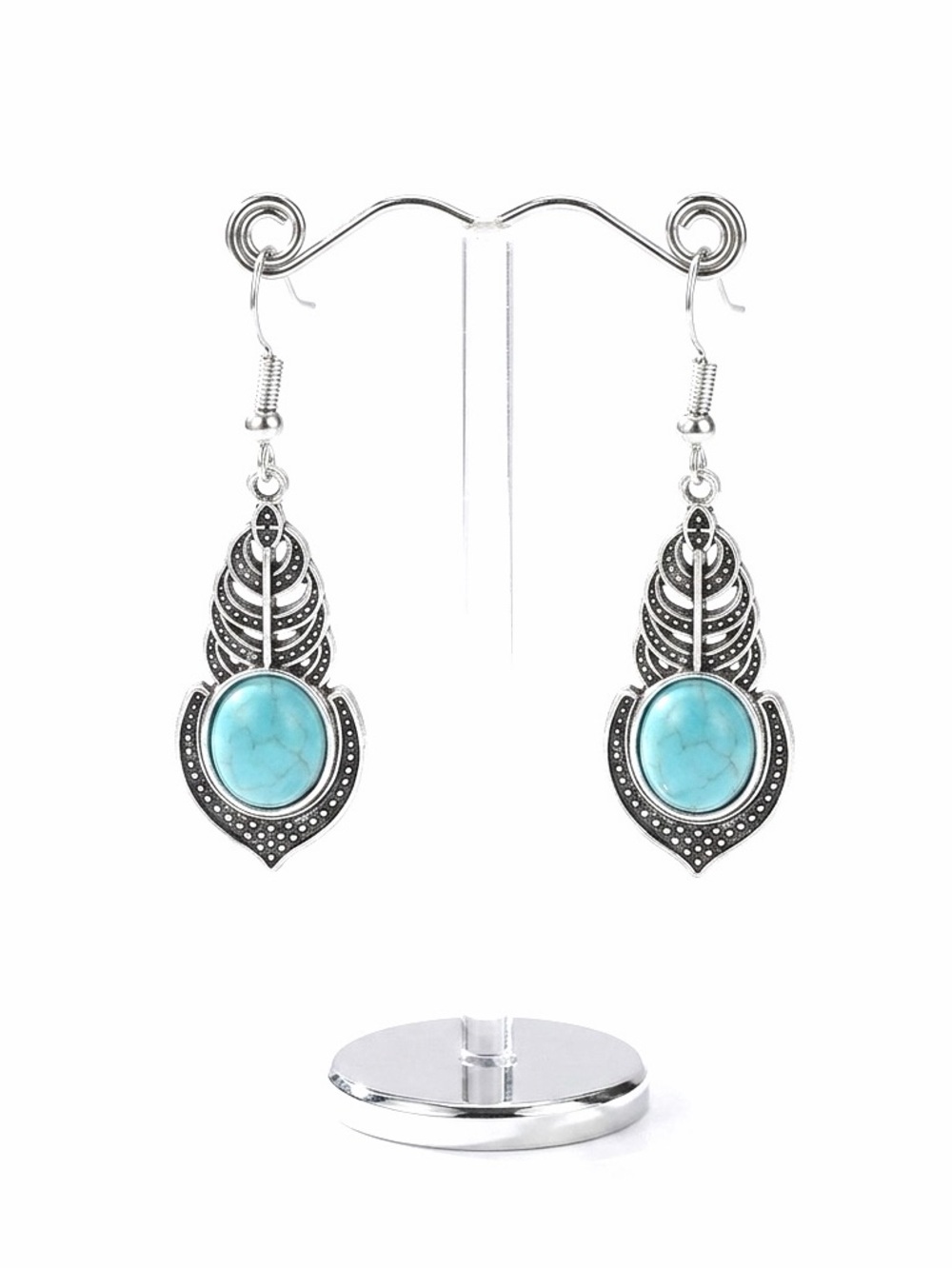 New Sterling Silver Native Ethnic Patina Floral Turquoise Handmade Earrings